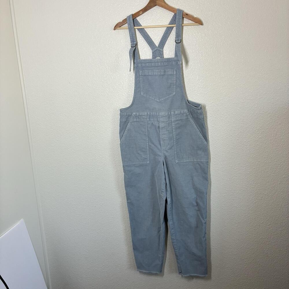 Aerie Overall Jumpsuit Womens M Blue Corduroy Relaxed Fit Pockets Fringe Cropped